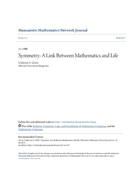 Symmetry — A Link Between Mathematics and Life .